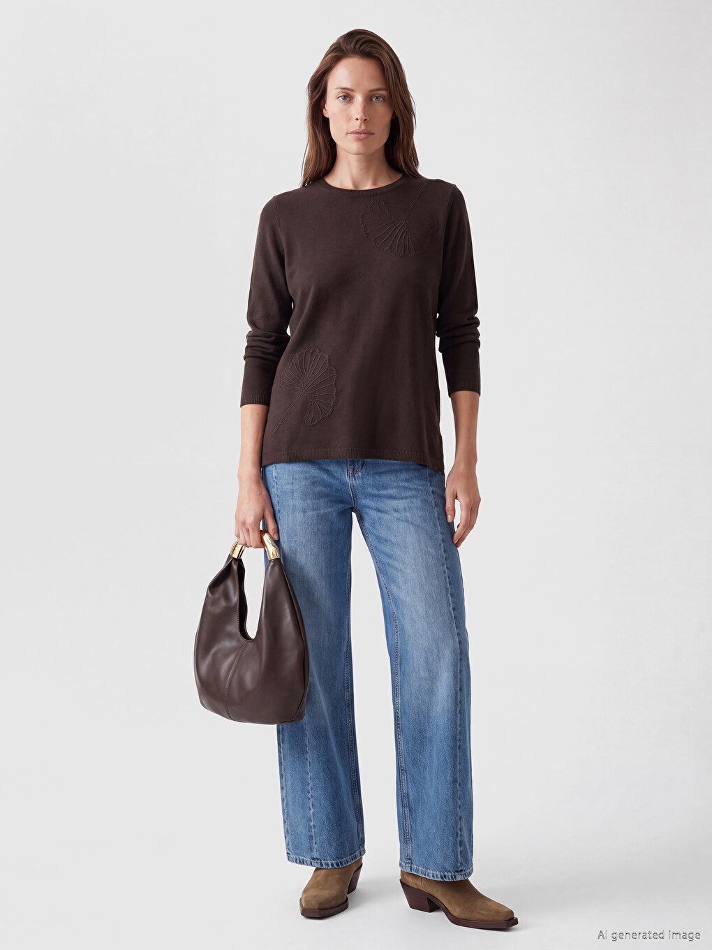 Crew Neck Embroidered Women's Knitwear Sweater-1