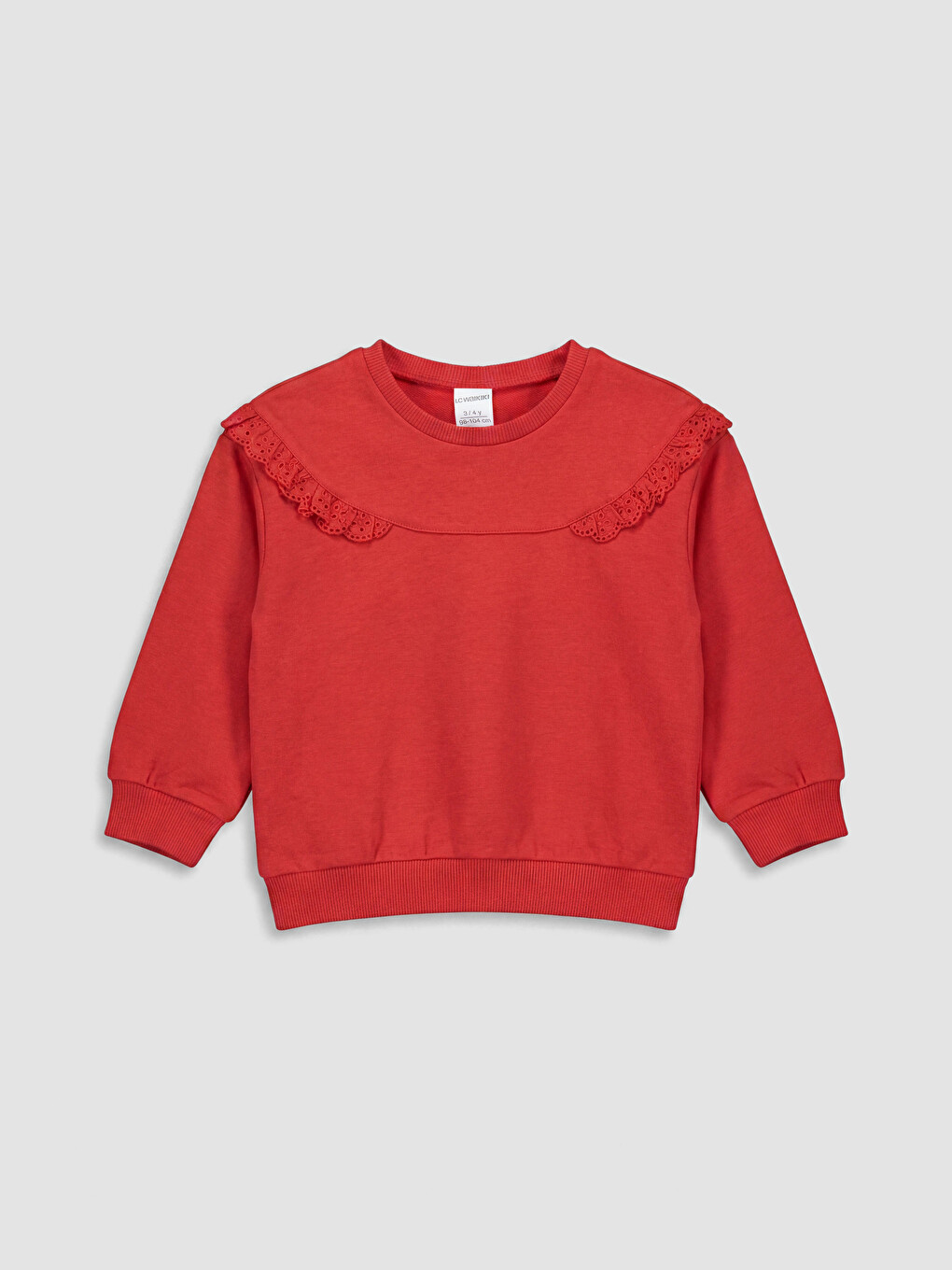 Kırmızı Bebe Yaka Kız Çocuk Nakışlı Sweatshirt