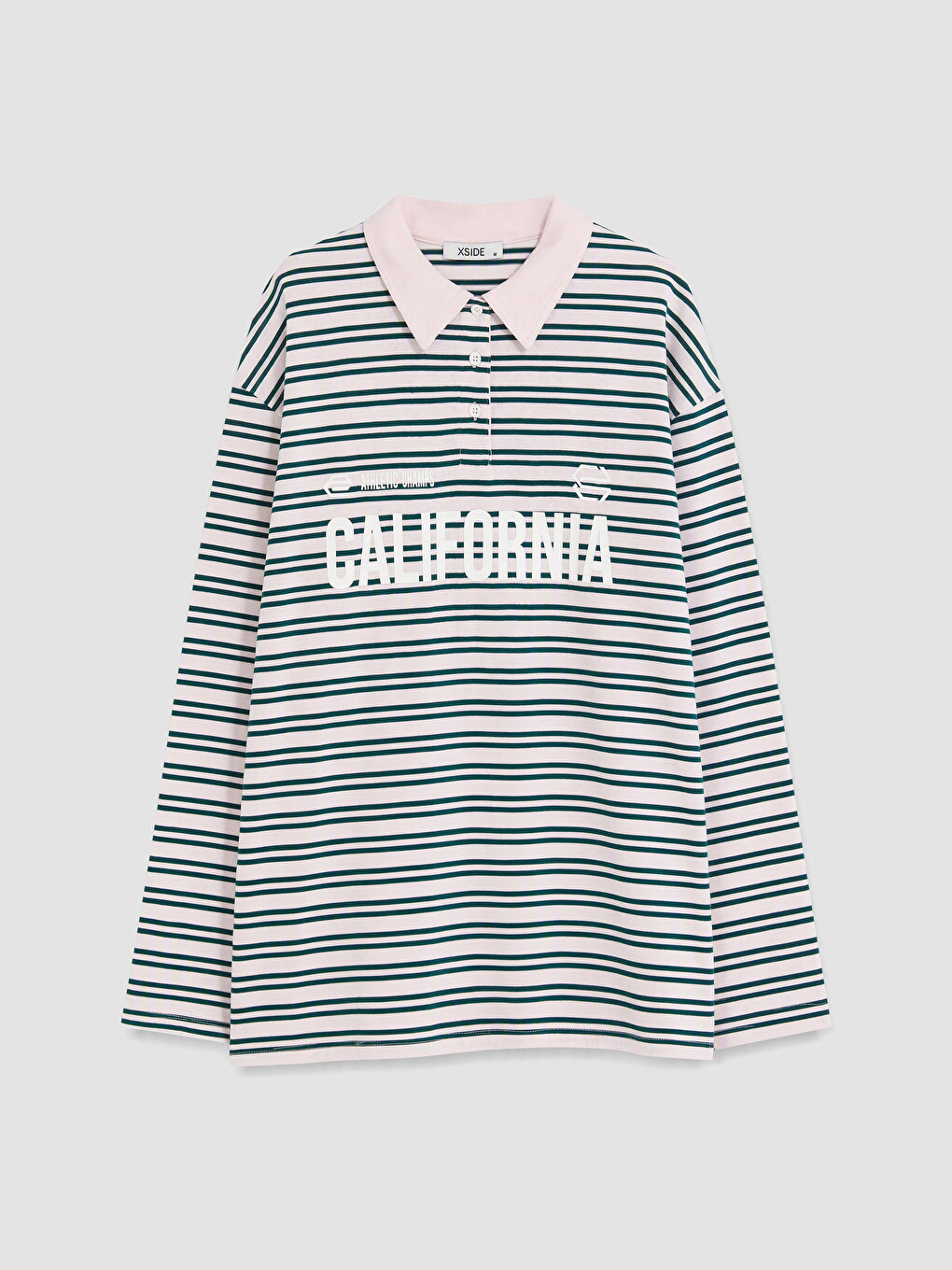 Polo Collar Striped %100 Cotton Women's T-shirt-4