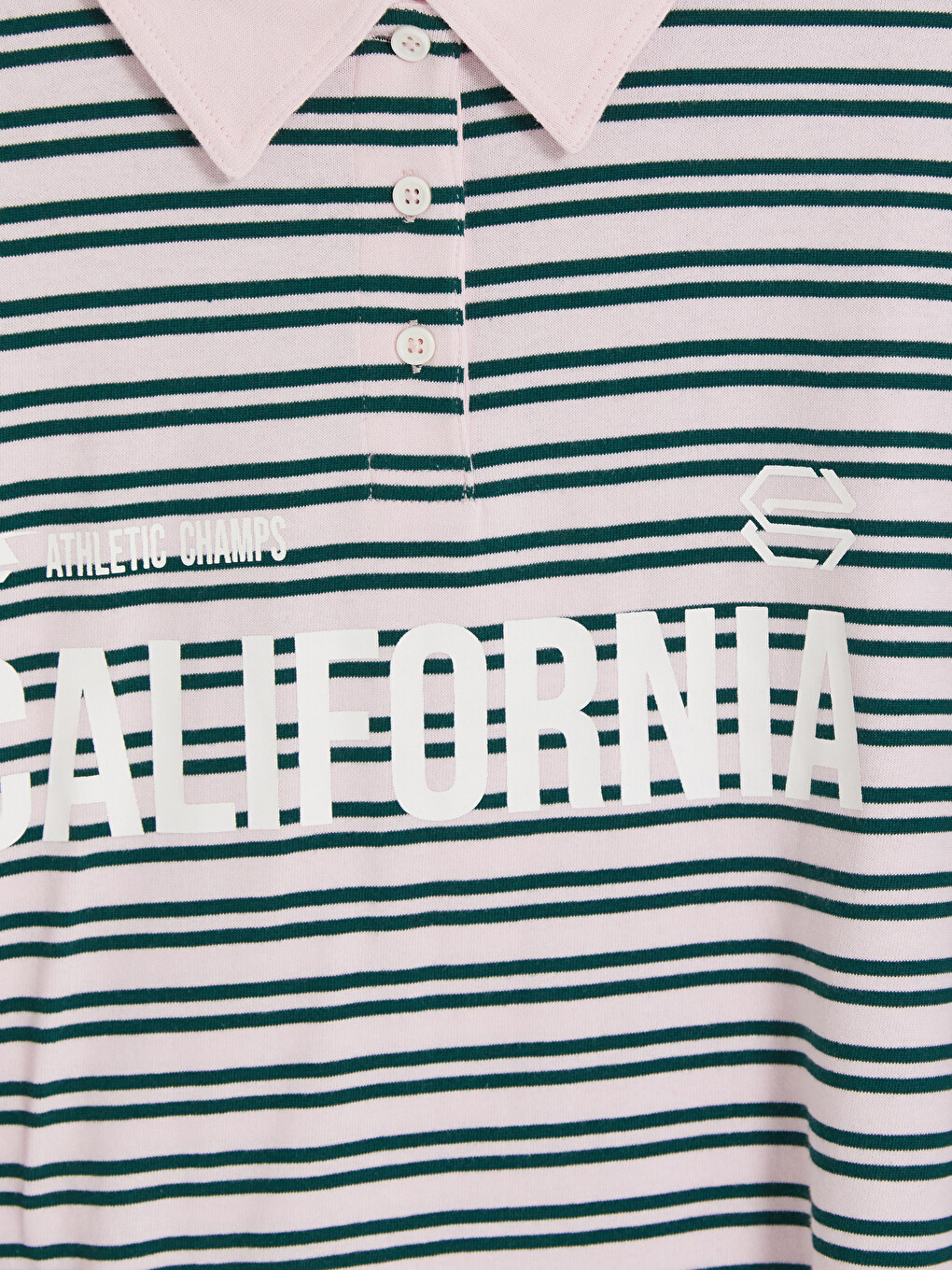 Polo Collar Striped %100 Cotton Women's T-shirt-5