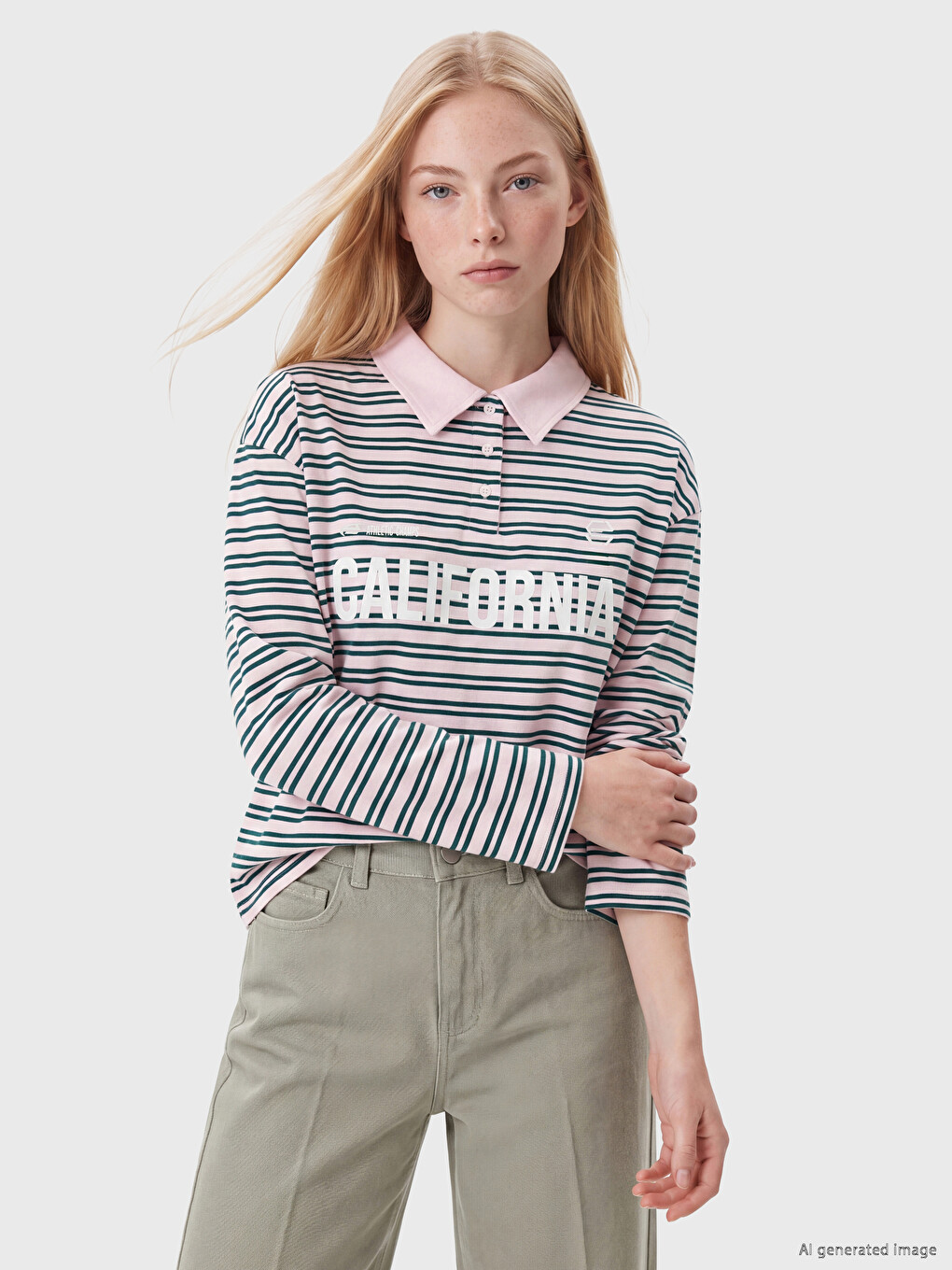 Polo Collar Striped %100 Cotton Women's T-shirt