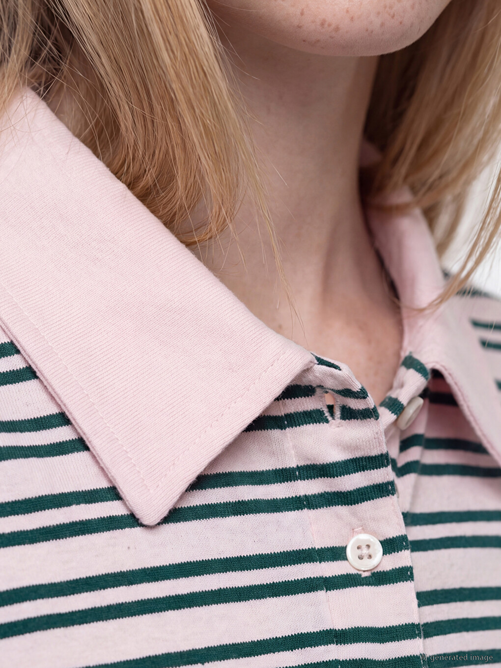 Polo Collar Striped %100 Cotton Women's T-shirt-2