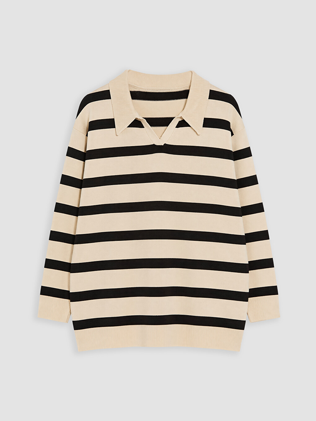 Polo Collar Striped Women's Knitwear Sweater-4