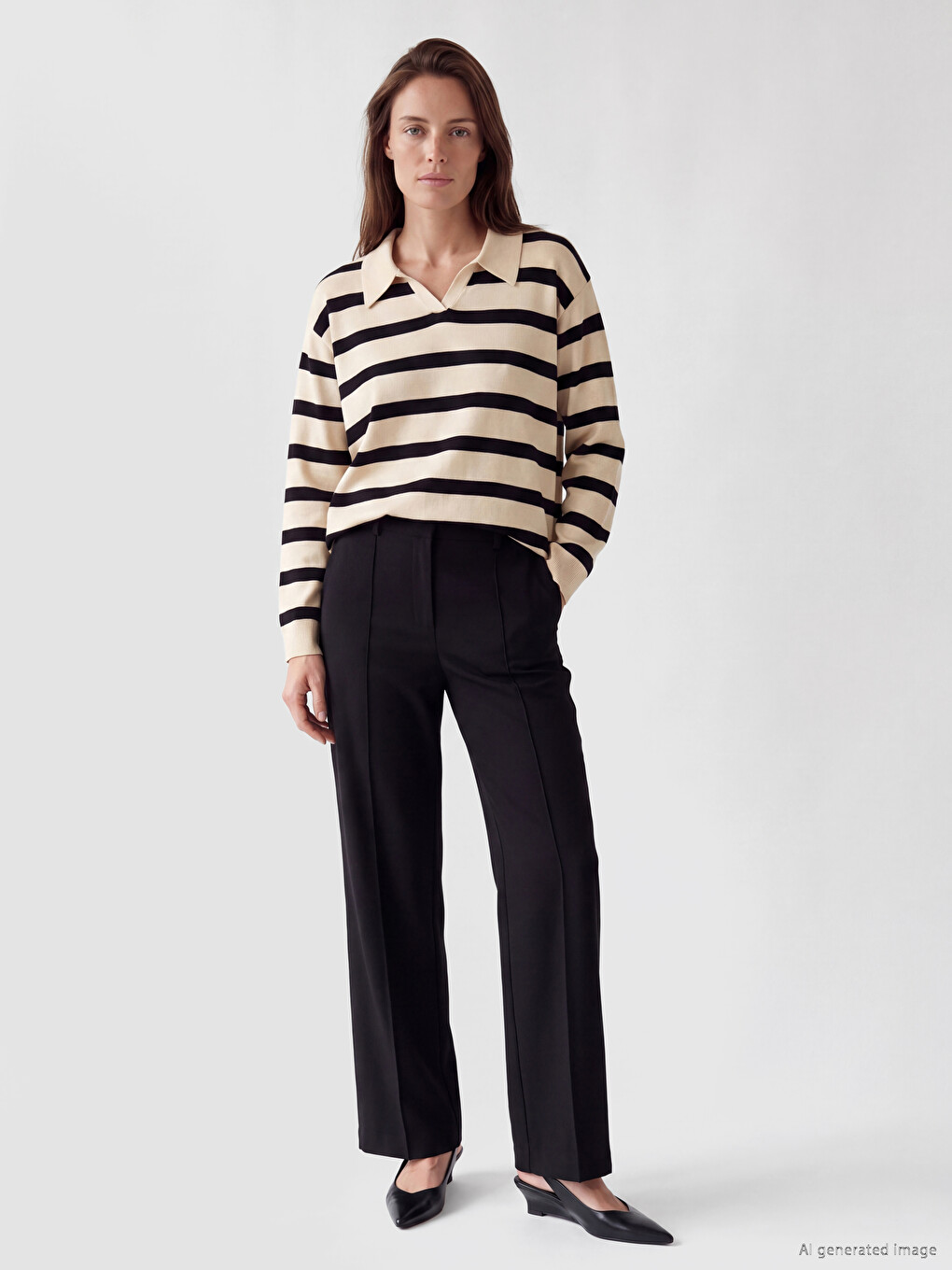 Polo Collar Striped Women's Knitwear Sweater-1