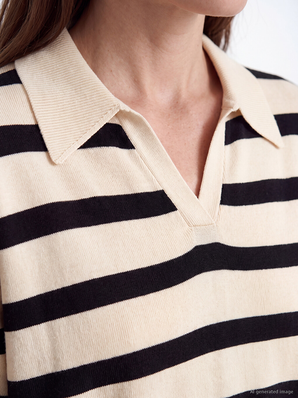 Polo Collar Striped Women's Knitwear Sweater-2