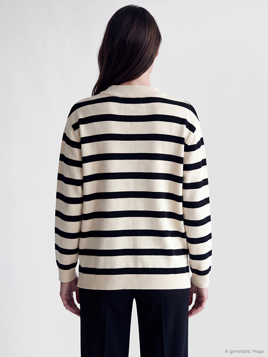 Polo Collar Striped Women's Knitwear Sweater-3