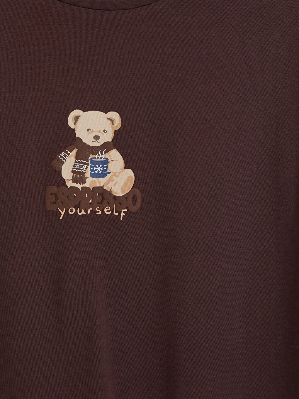 Kahverengi Bisiklet Yaka Baskılı Kadın Pijama Takım-5