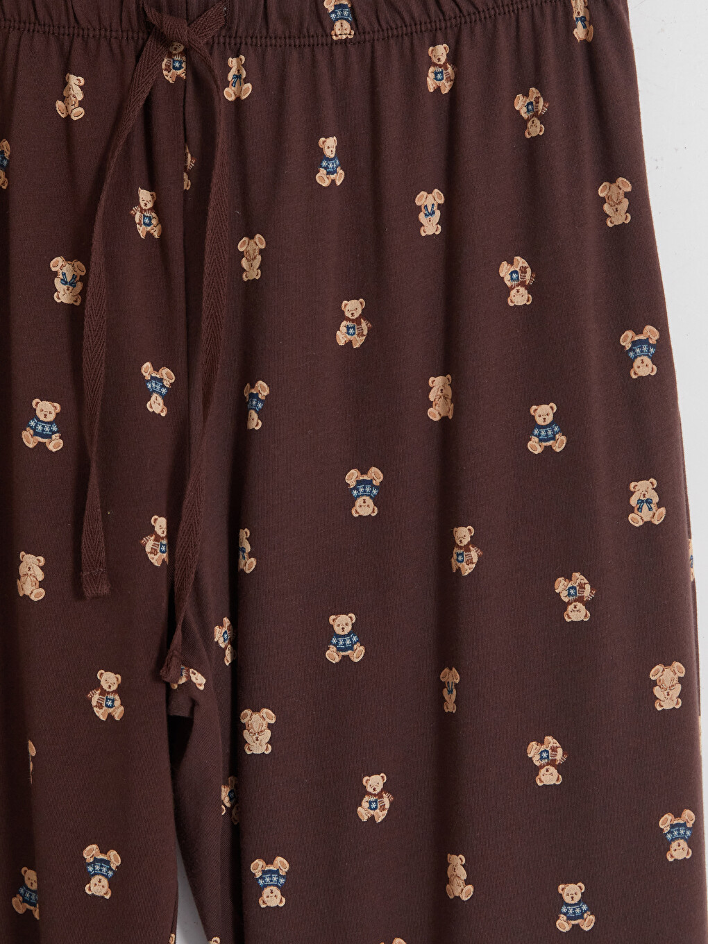 Kahverengi Bisiklet Yaka Baskılı Kadın Pijama Takım-6