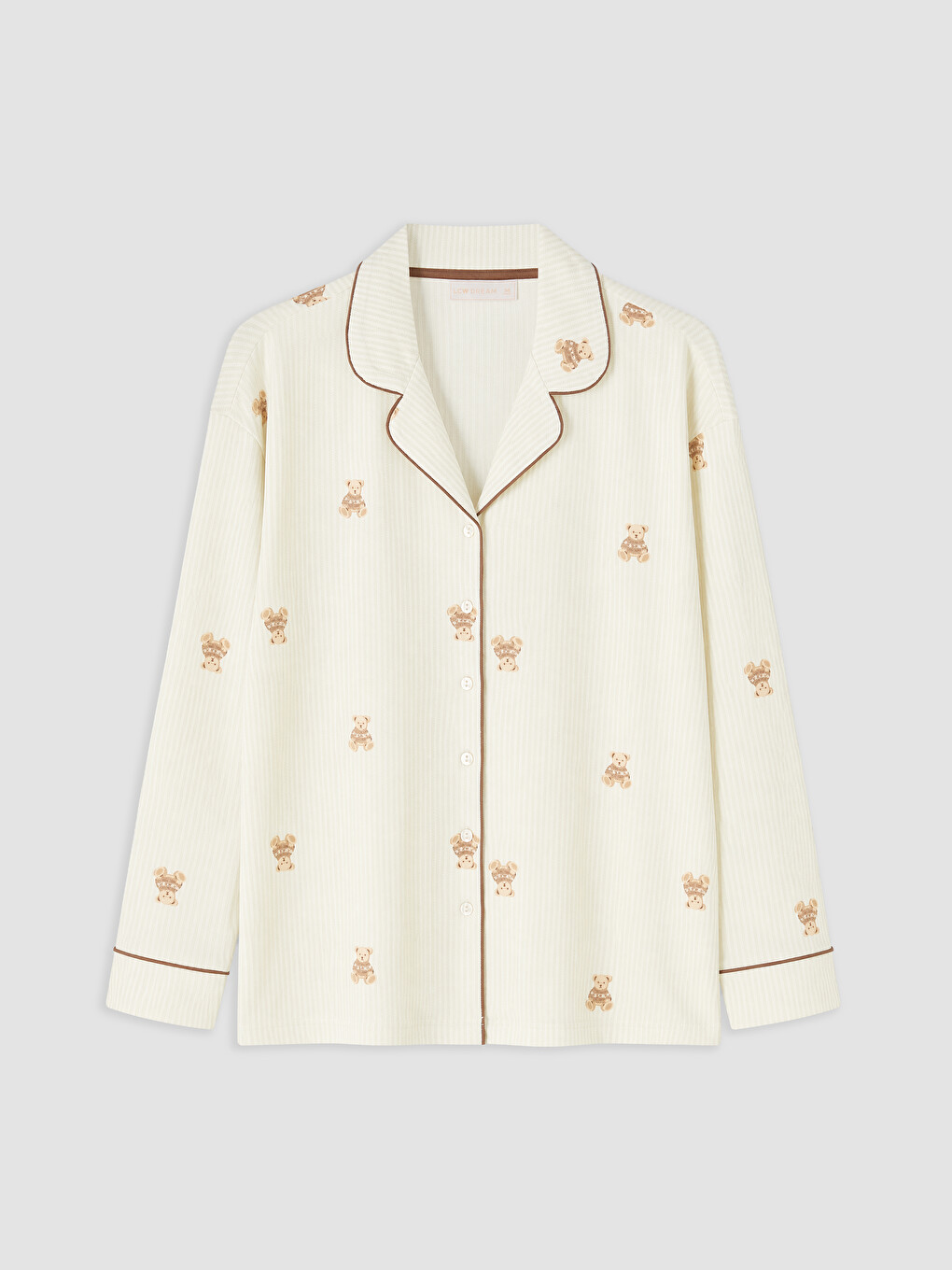 Ekru Gömlek Yaka Desenli Kadın Pijama Takım-5