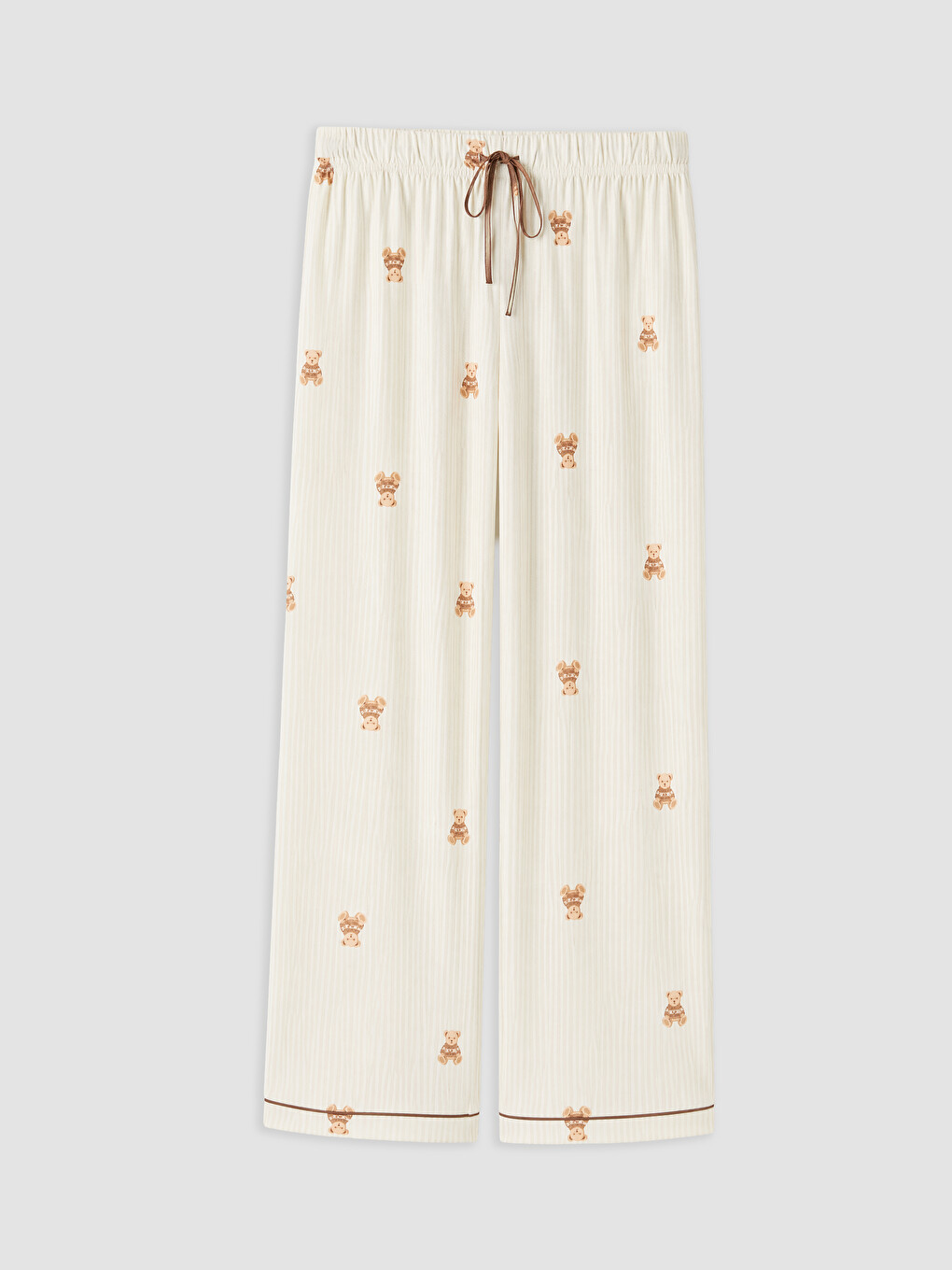 Ekru Gömlek Yaka Desenli Kadın Pijama Takım-7