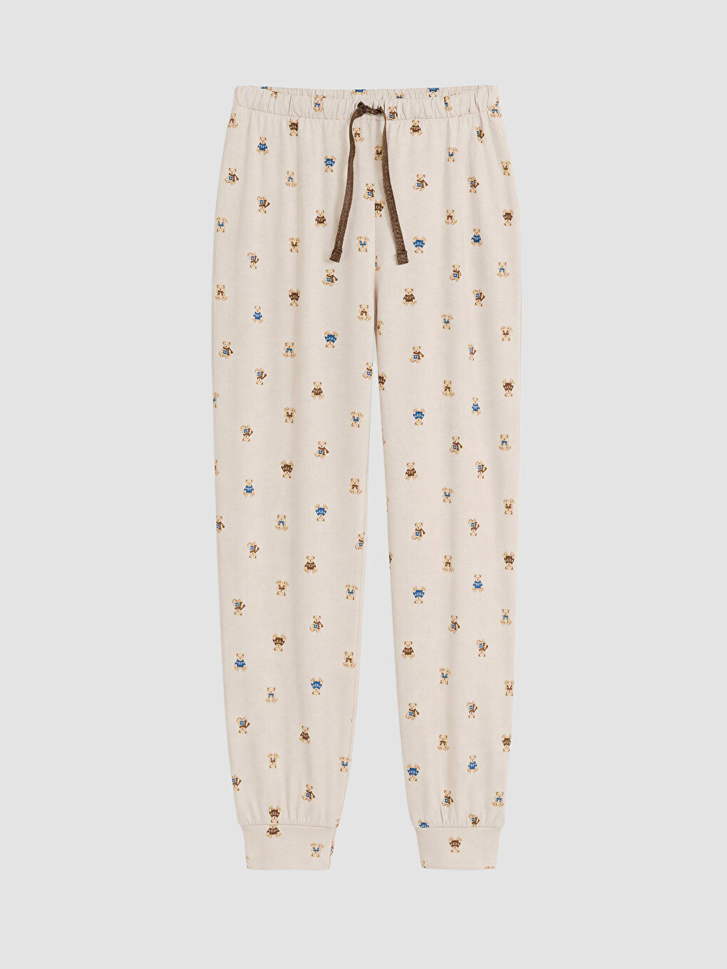 Bej Bisiklet Yaka Baskılı Kadın Pijama Takım-4