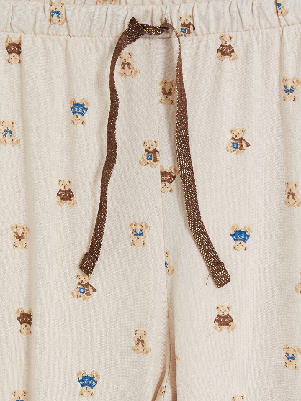 Bej Bisiklet Yaka Baskılı Kadın Pijama Takım-5