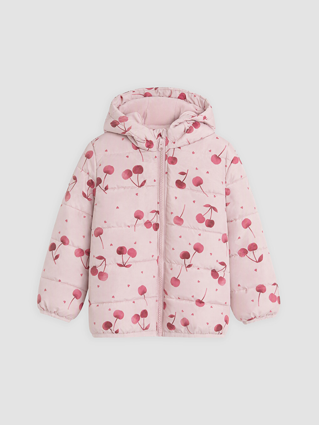 Pembe Desenli Kapüşonlu Kız Çocuk Mont