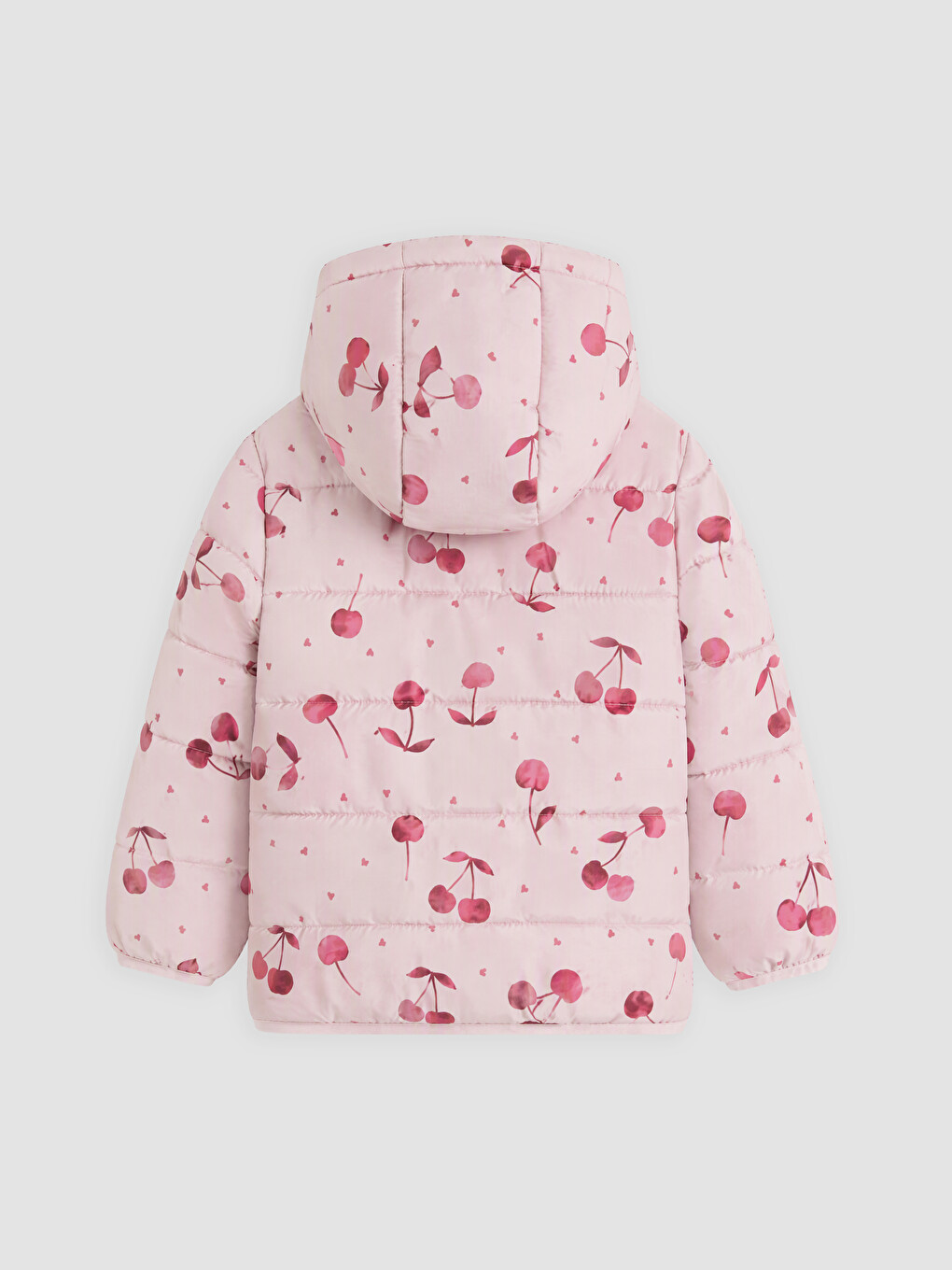 Pembe Desenli Kapüşonlu Kız Çocuk Mont-1