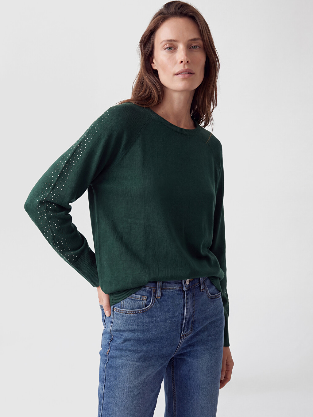 Crew Neck Rhinestone Women's Knitwear Sweater