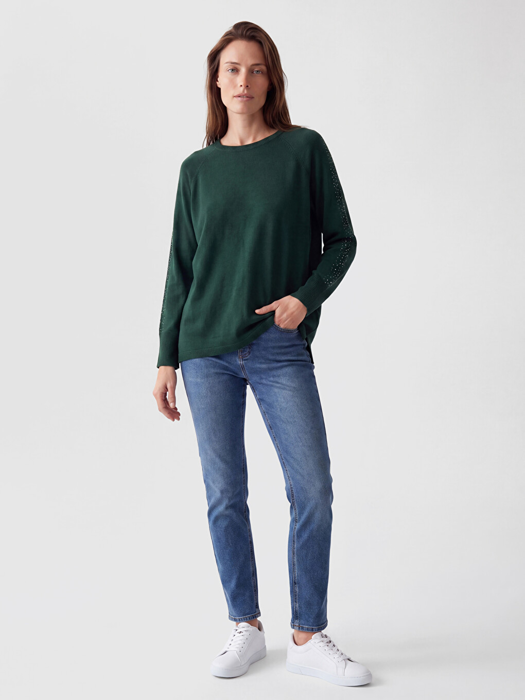 Crew Neck Rhinestone Women's Knitwear Sweater-1