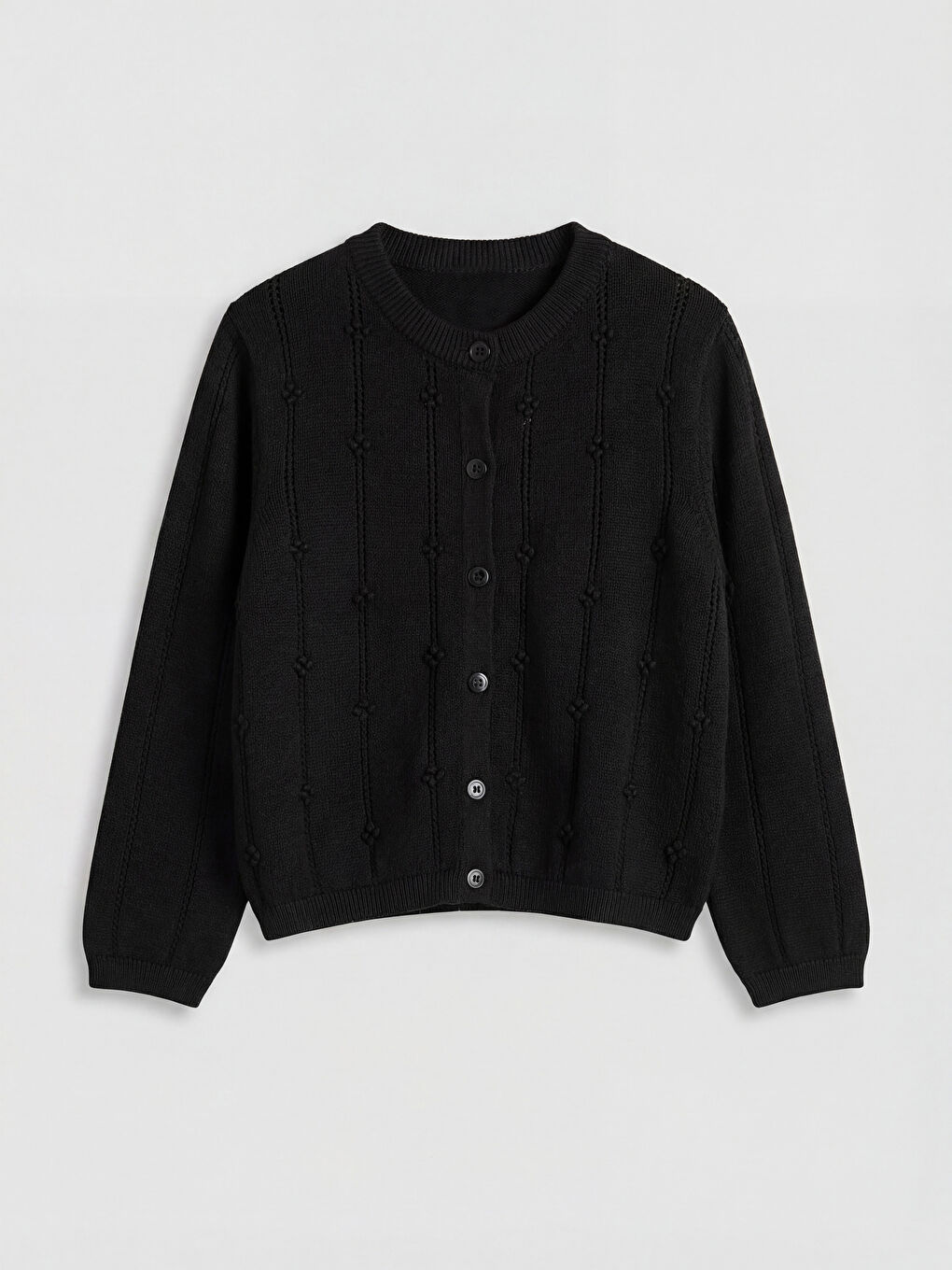 Siyah Kız Çocuk İşlemeli Triko Hırka