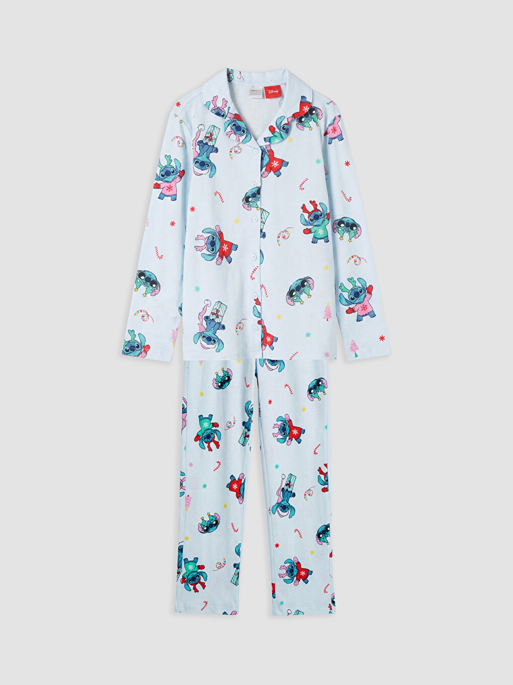 Mavi Stitch Baskılı Kız Çocuk Pijama Takımı