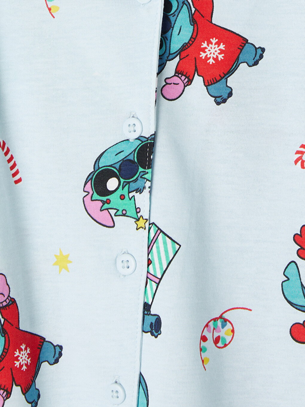 Mavi Stitch Baskılı Kız Çocuk Pijama Takımı-5