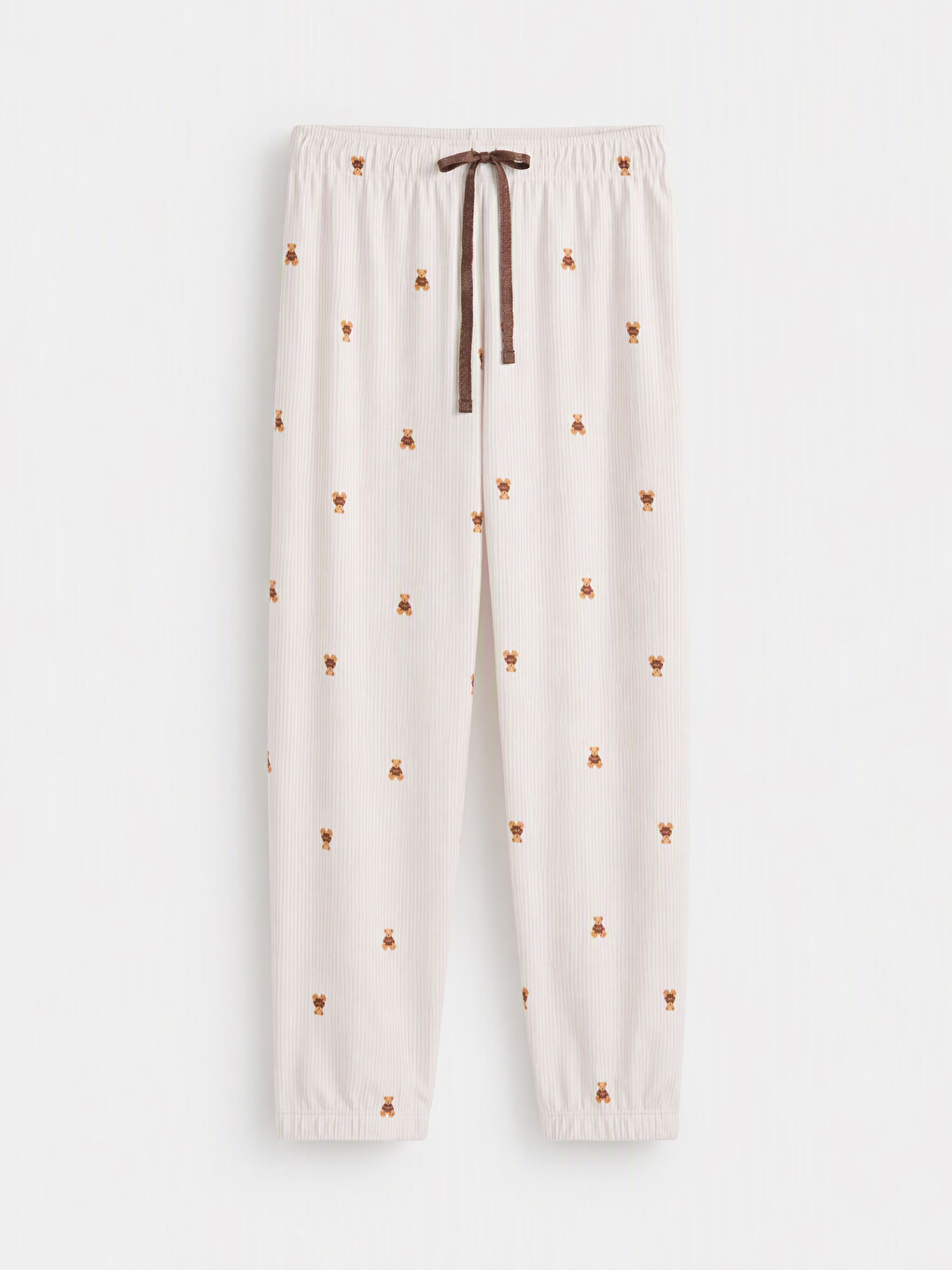Ekru Beli Lastikli Desenli Kadın Jogger Pijama Altı-4