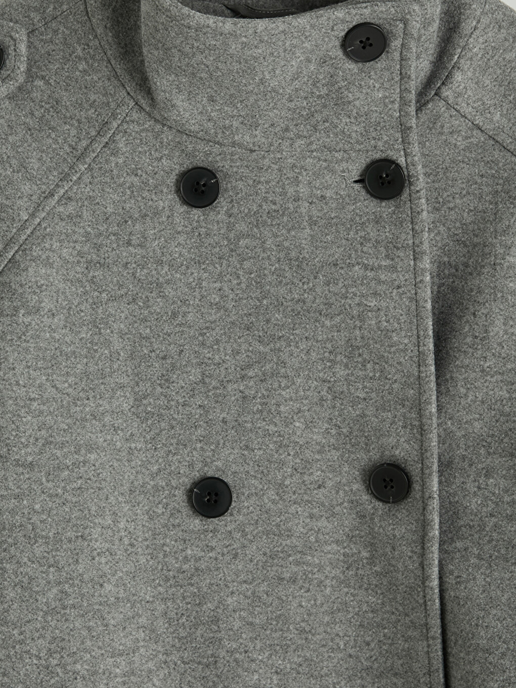 Gri Kuşaklı Oversize Kadın Kaşe Kaban-6
