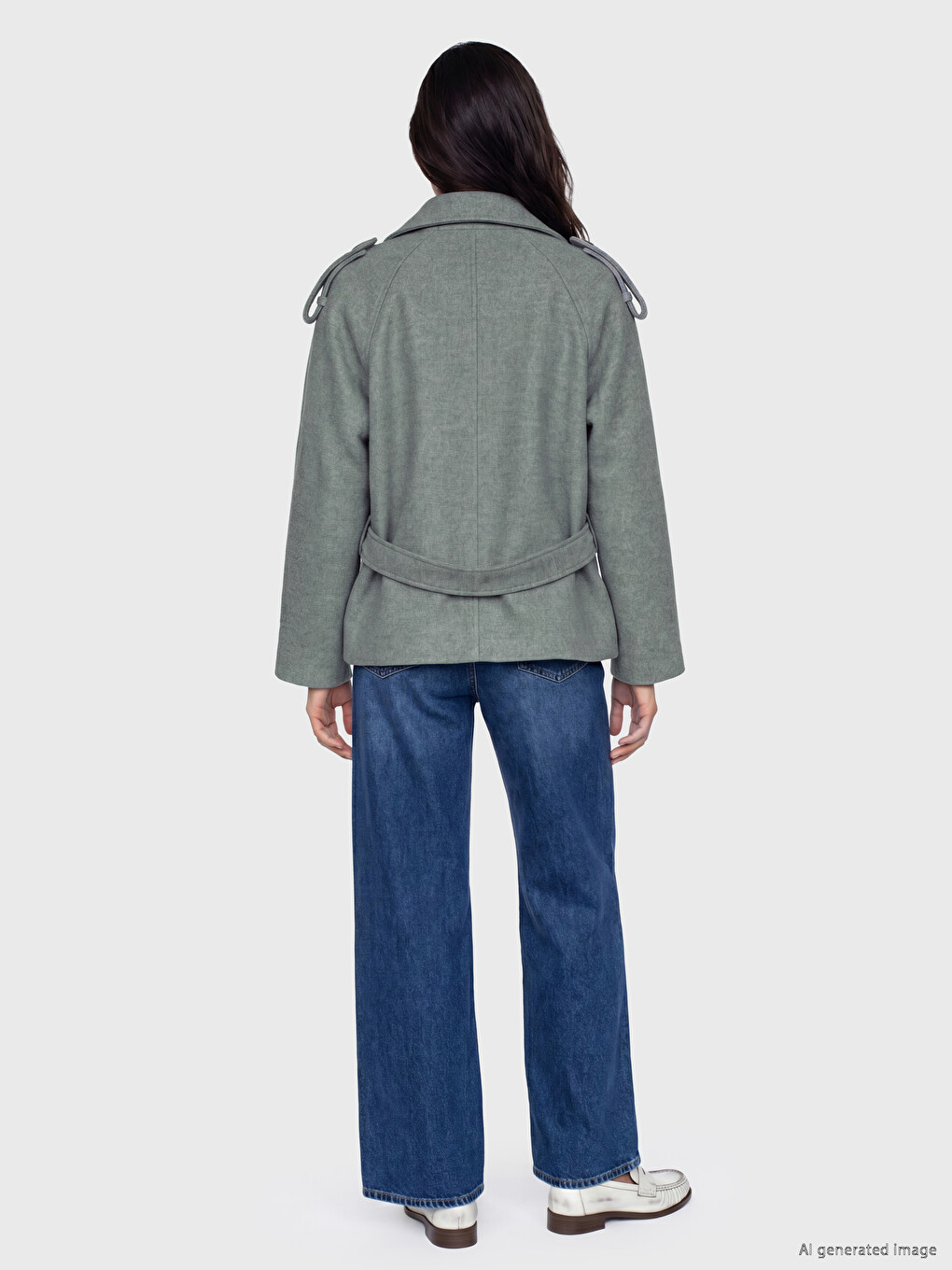 Gri Kuşaklı Oversize Kadın Kaşe Kaban-3