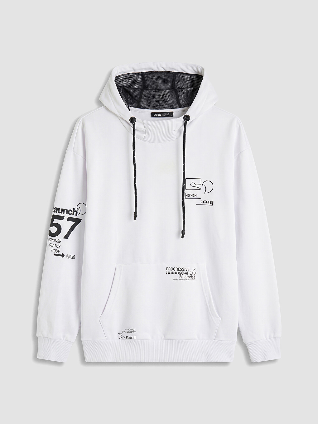 Beyaz Baskılı Erkek Hoodie-4