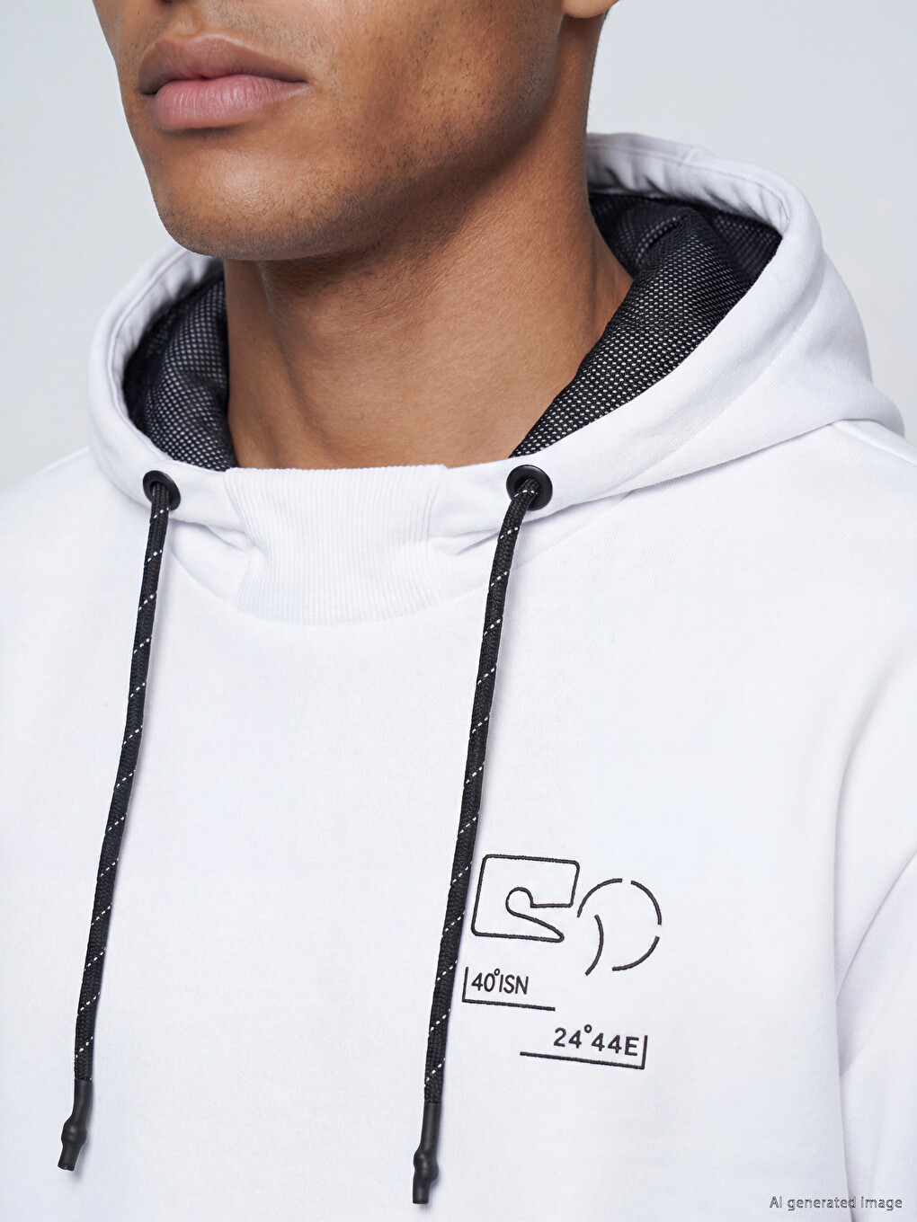 Beyaz Baskılı Erkek Hoodie-2
