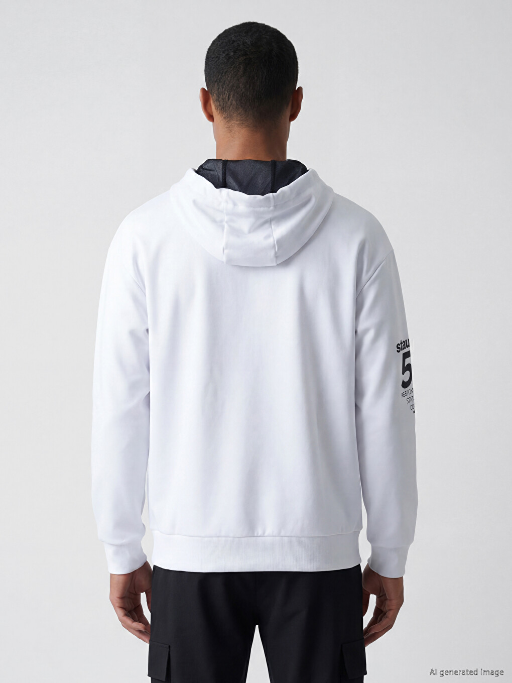 Beyaz Baskılı Erkek Hoodie-3