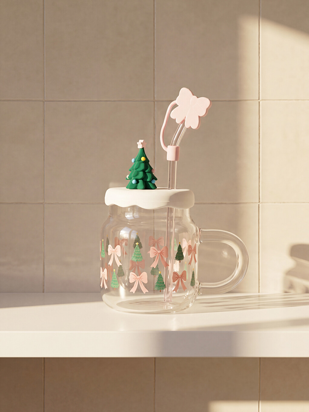 New Year's Themed Straw Glass Glass 450 Ml