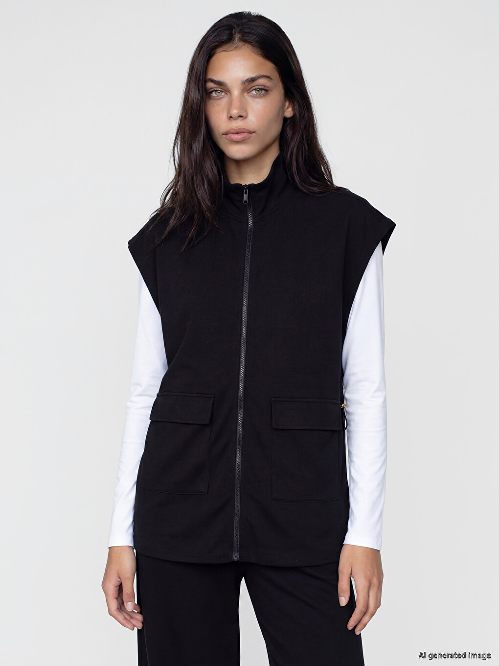 Mock Neck Ruched Women's Waistcoat