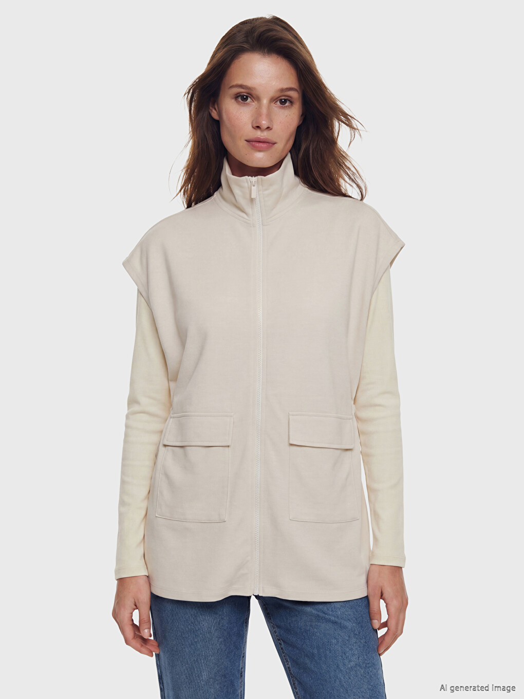 Mock Neck Ruched Oversize Women's Waistcoat