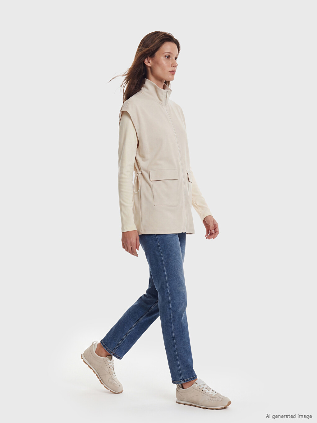 Mock Neck Ruched Oversize Women's Waistcoat-1
