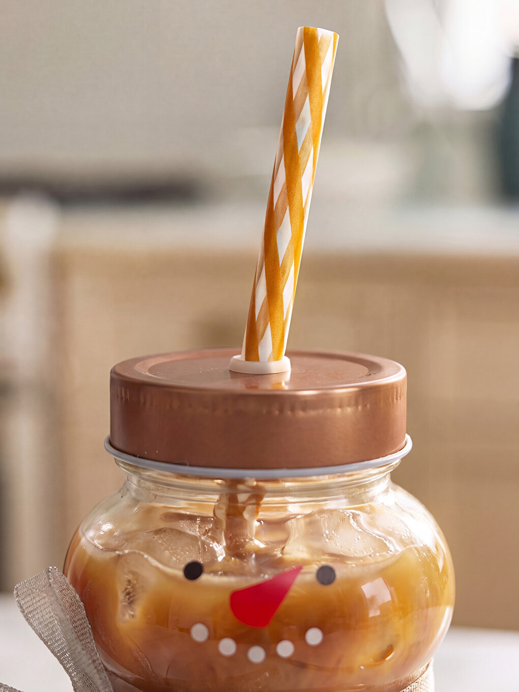 Фигурный Стеклянный Стакан Со Снеговиком С Трубочкой-1