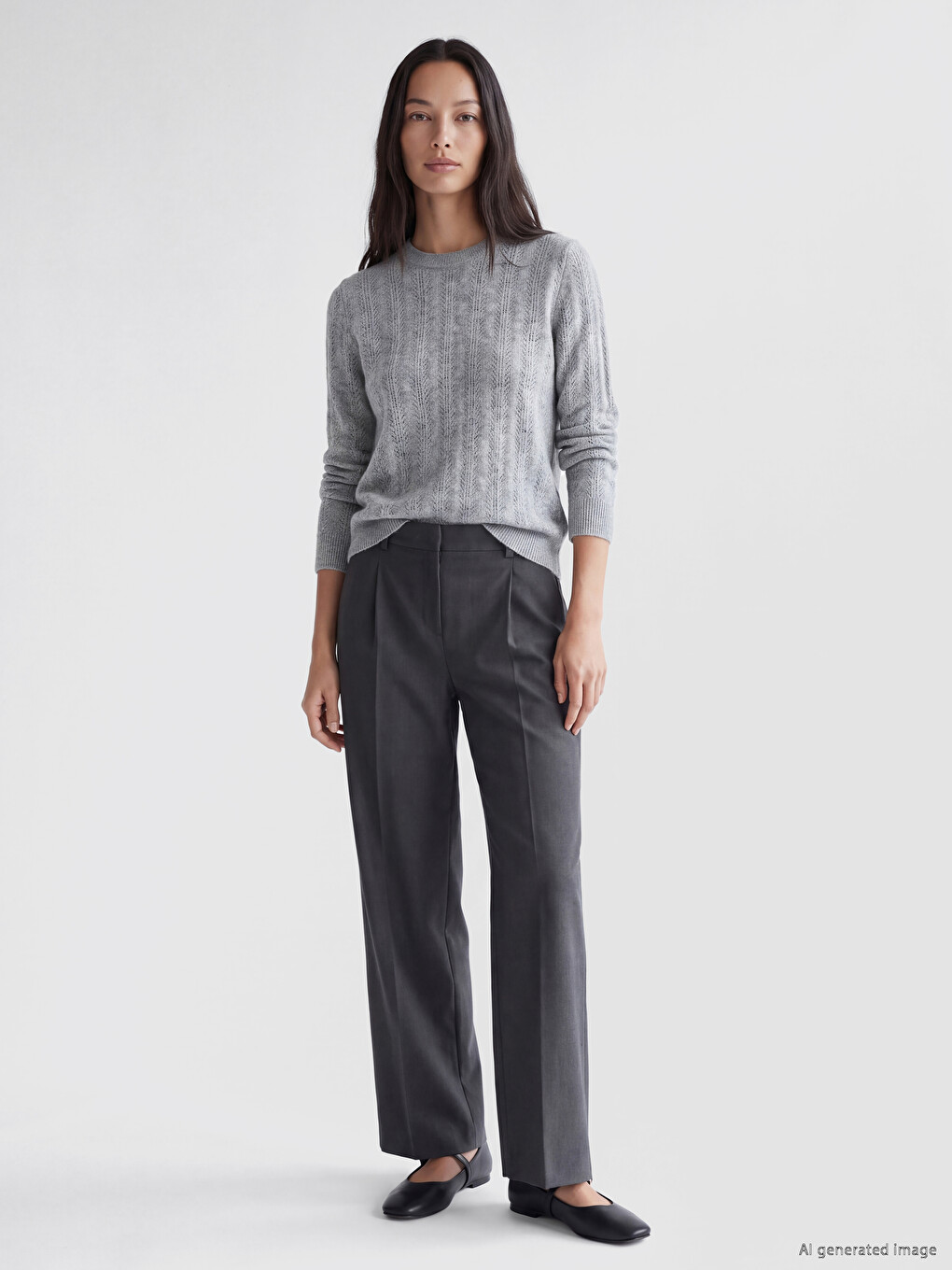 Crew Neck Open-knit Women's Knitwear Sweater-1