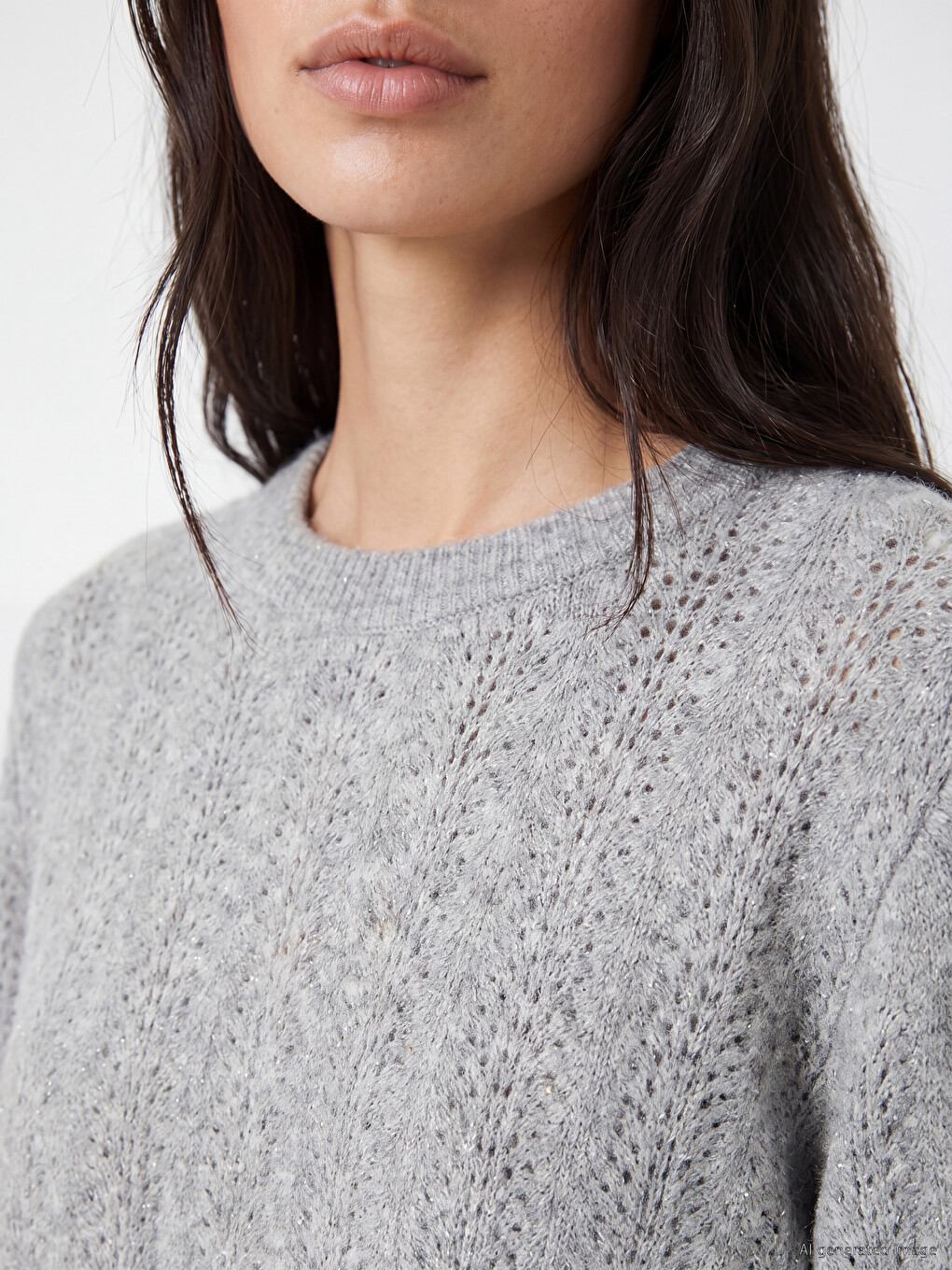 Crew Neck Open-knit Women's Knitwear Sweater-2