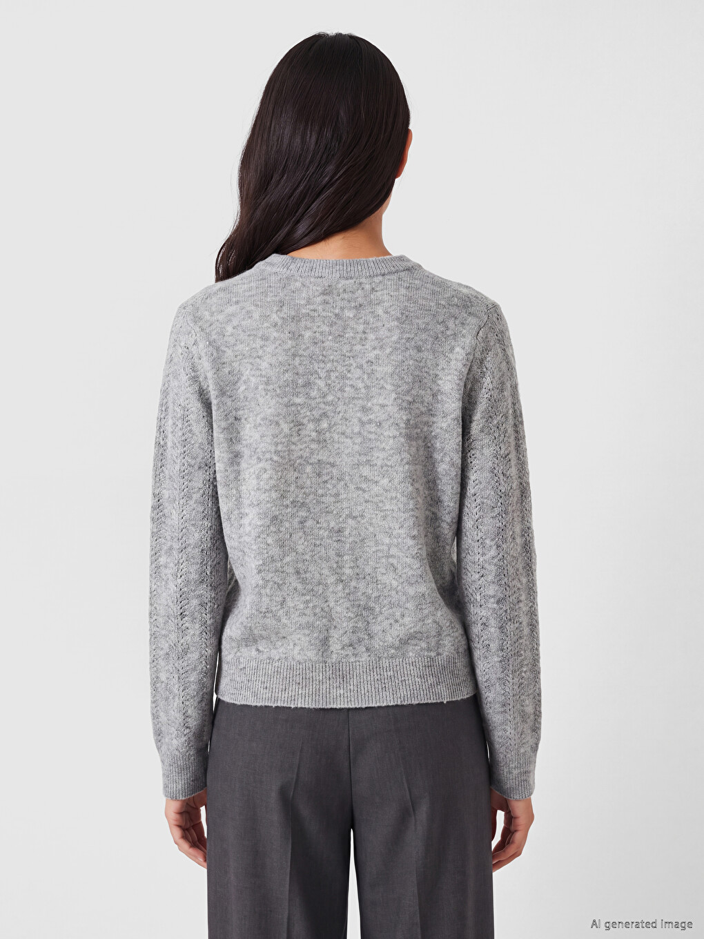 Crew Neck Open-knit Women's Knitwear Sweater-3