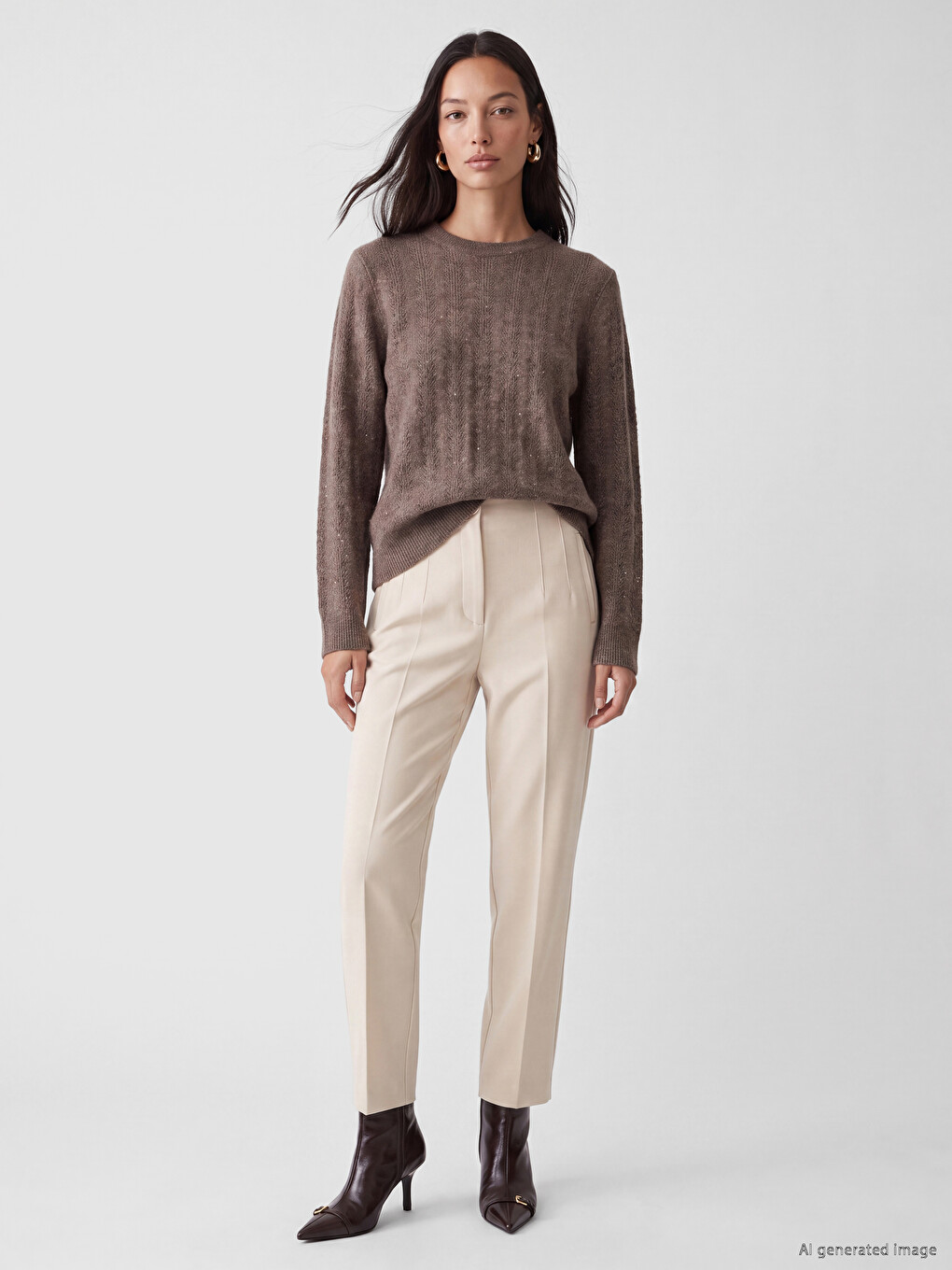 Crew Neck Open-knit Women's Knitwear Sweater-1