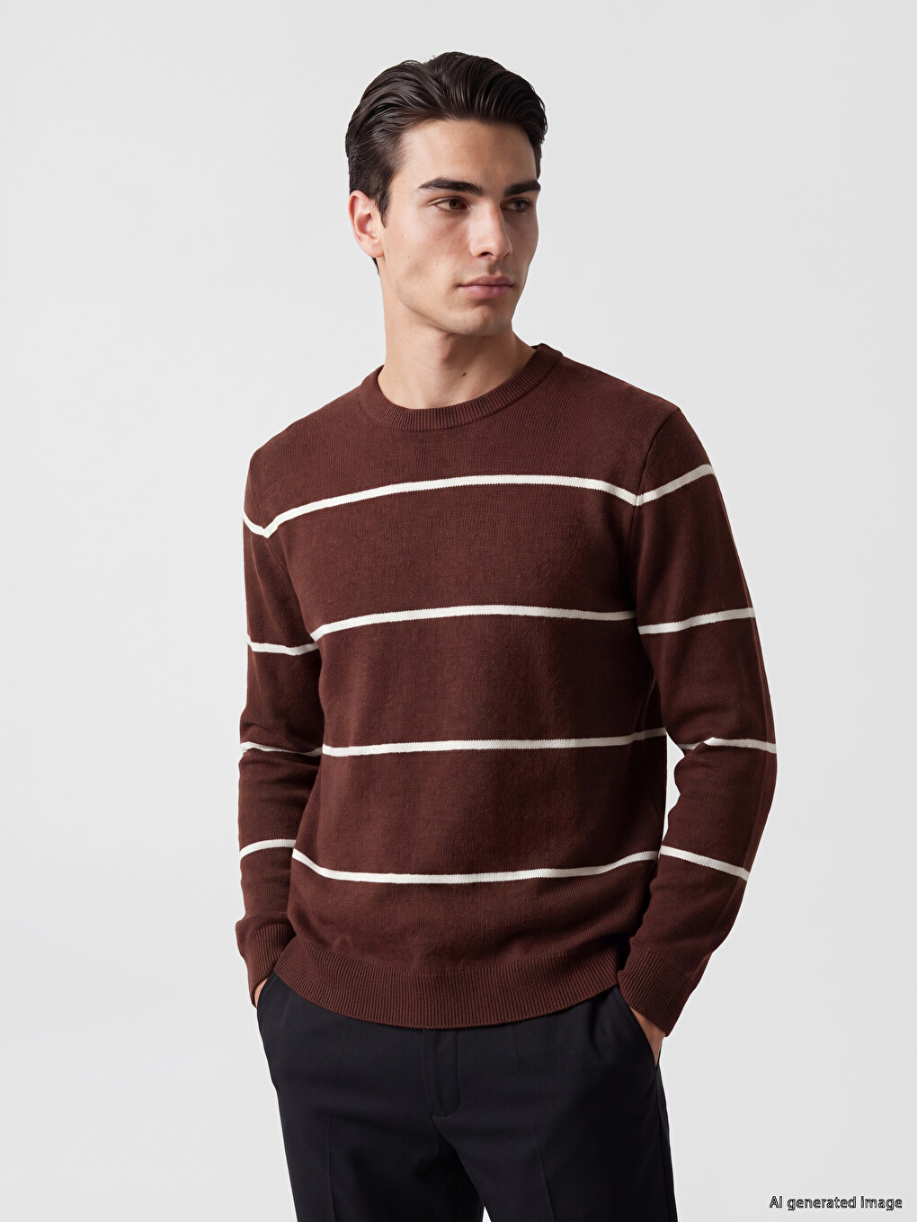 Crew Neck Striped Men's Knitwear Sweater