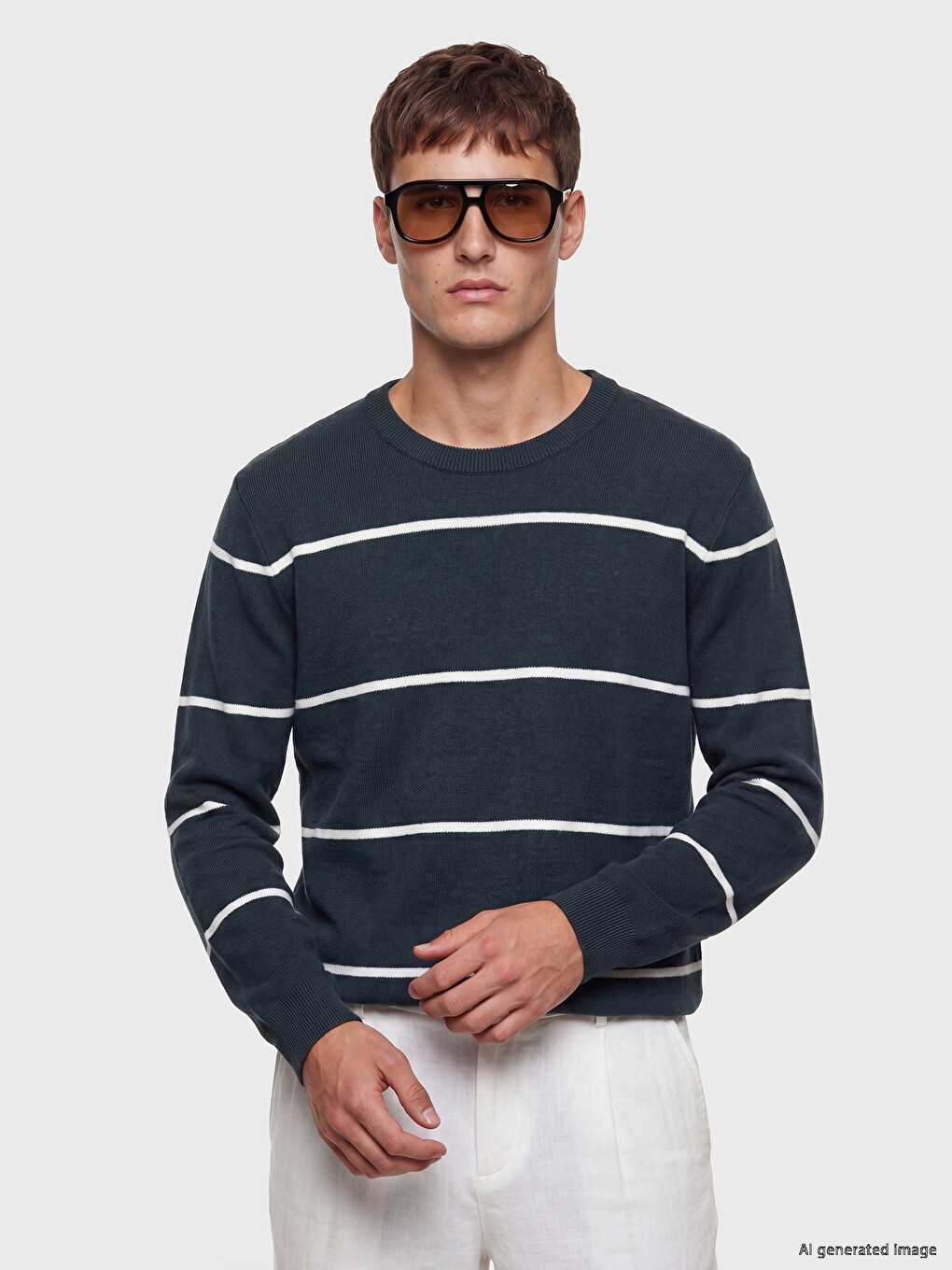 Crew Neck Striped Men's Knitwear Sweater