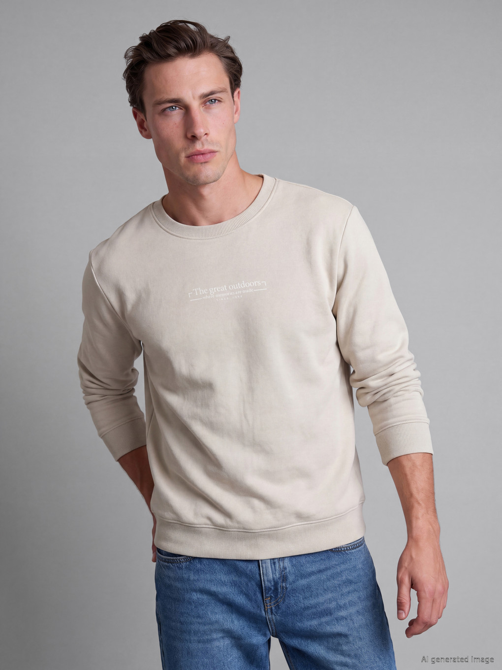 Crew Neck Printed Men's Thick Sweatshirt