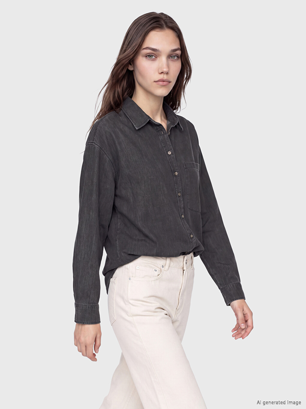 Pocketed Oversize Women's Jean Shirt Tunic