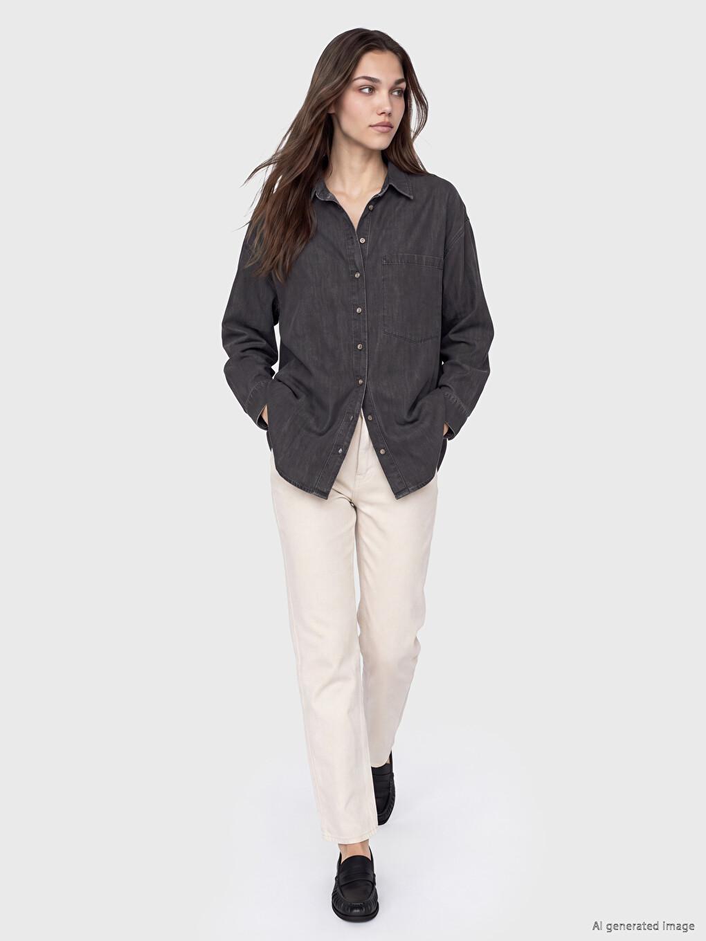 Pocketed Oversize Women's Jean Shirt Tunic-1