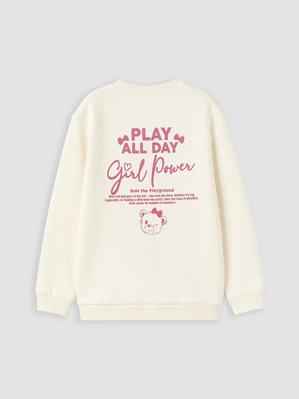 Ekru Bisiklet Yaka Baskılı Kız Çocuk Sweatshirt-2