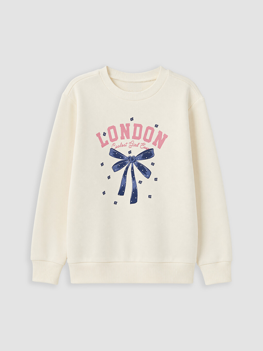 Ekru London Baskılı Kız Çocuk Sweatshirt