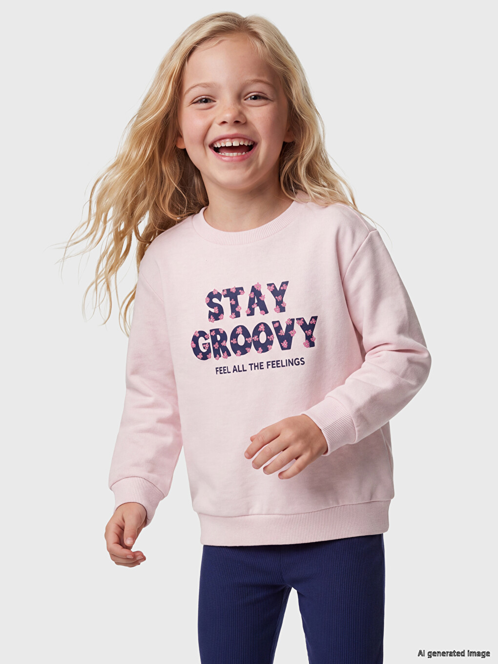 Pembe Bisiklet Yaka Baskılı Kız Çocuk Sweatshirt