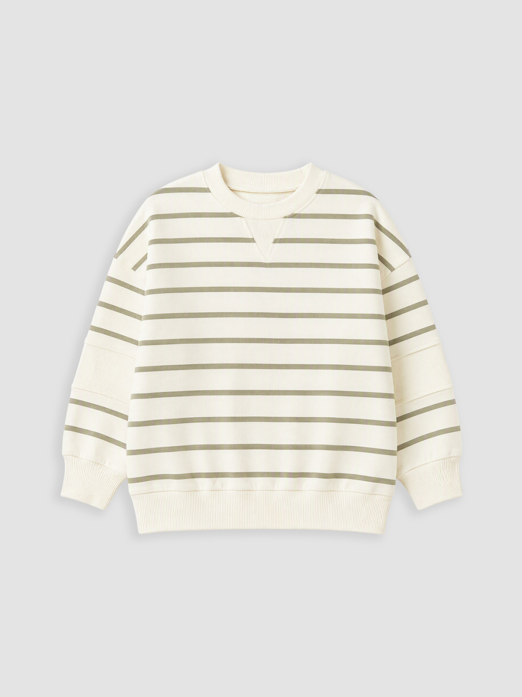 Haki Bisiklet Yaka Çizgili Erkek Bebek Sweatshirt