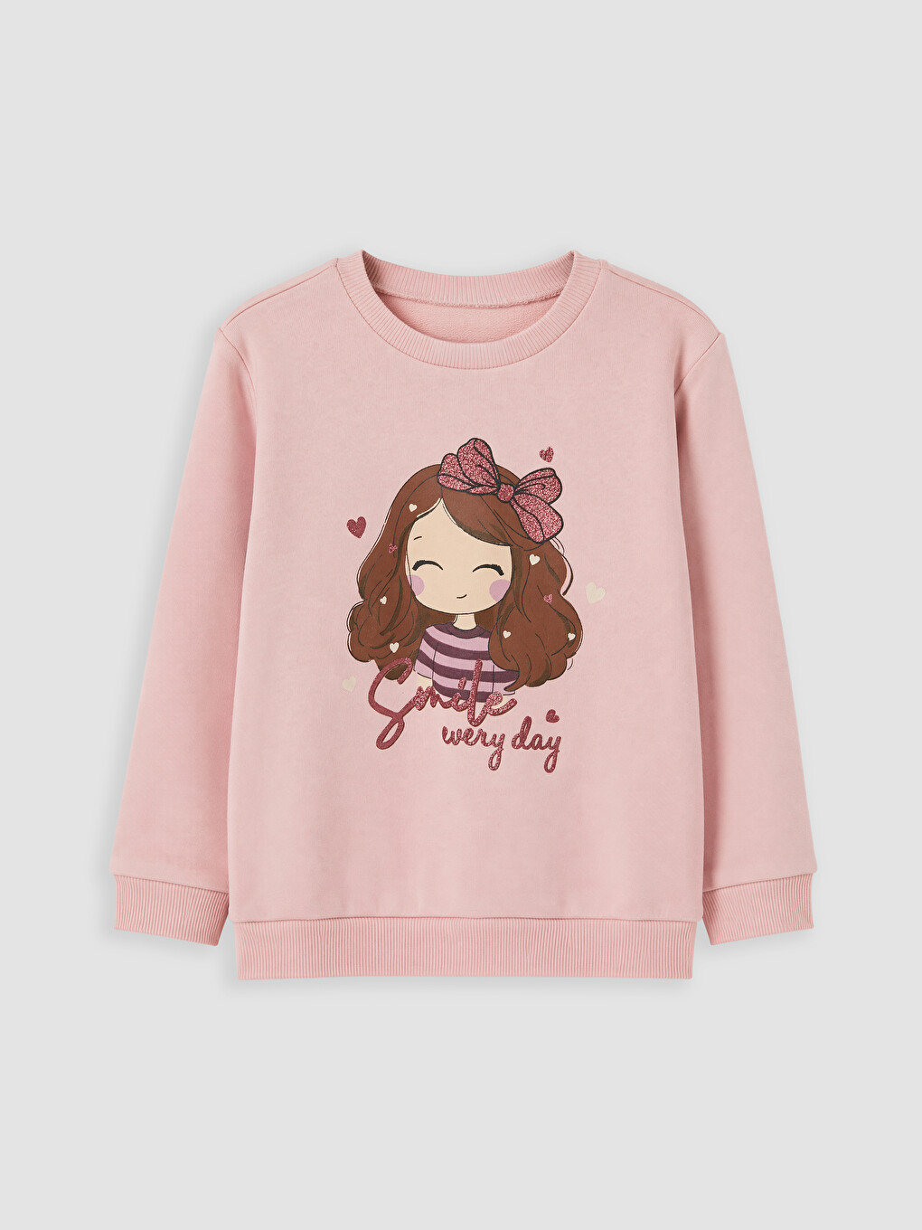 Pembe Bisiklet Yaka Baskılı Kız Çocuk Sweatshirt