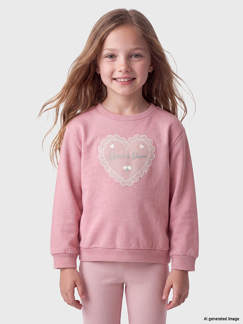 Pembe Bisiklet Yaka Baskılı Kız Çocuk Sweatshirt