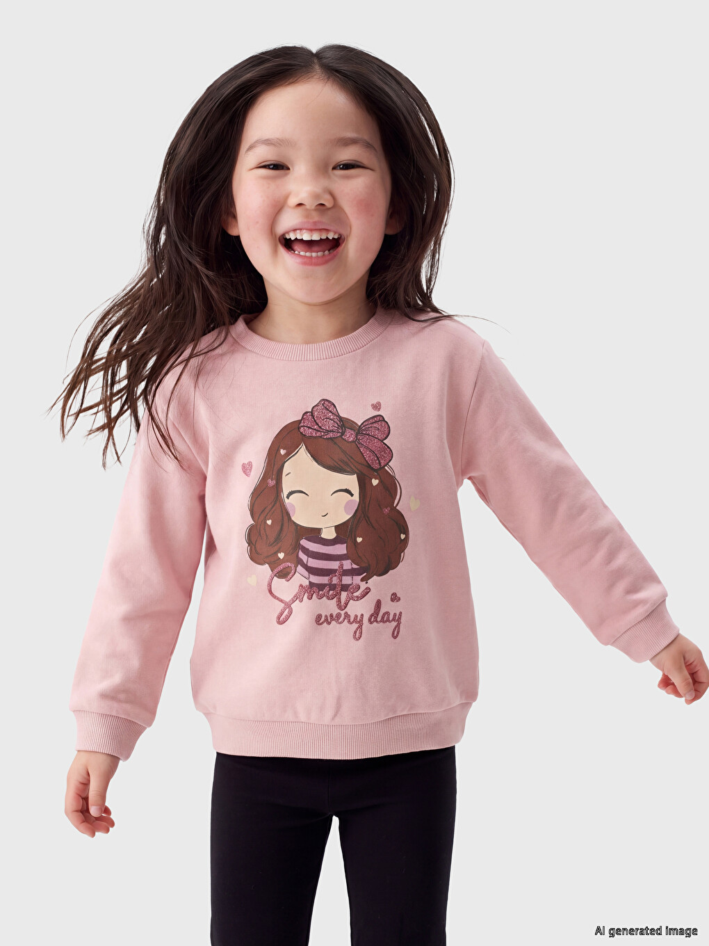 Pembe Bisiklet Yaka Baskılı Kız Çocuk Sweatshirt